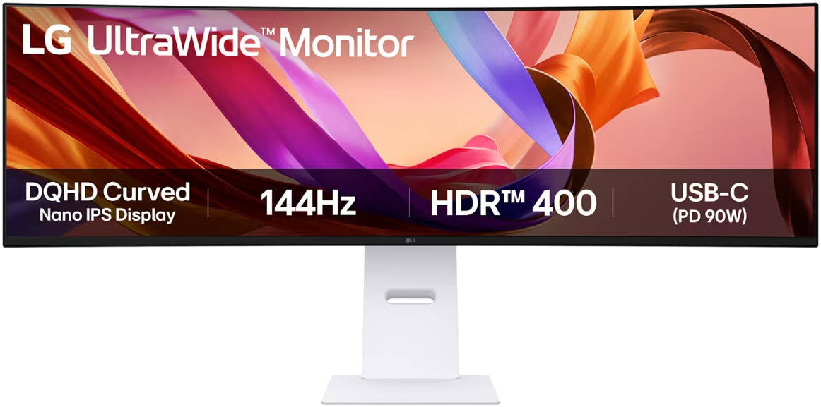 LG 49U950A-W UltraWide Curved Monitor, 49" Nano IPS Display, Dual QHD Resolution, 144Hz Refresh Rate, 1ms (MBR) Refresh Rate, Black Stabilizer, HDR 400, Game Mode, Crosshair, White | 49U950A-W.AMA