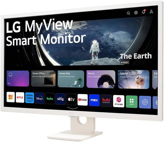 LG MyView 32SR50F-W Smart Monitor, 32" IPS Display, FHD Resolution, 60Hz Refresh Rate, 8ms (typ) Response Time, webOS, ThinQ Home Dashboard, Wi-Fi & Bluetooth Connectivity, White | 32SR50F-W