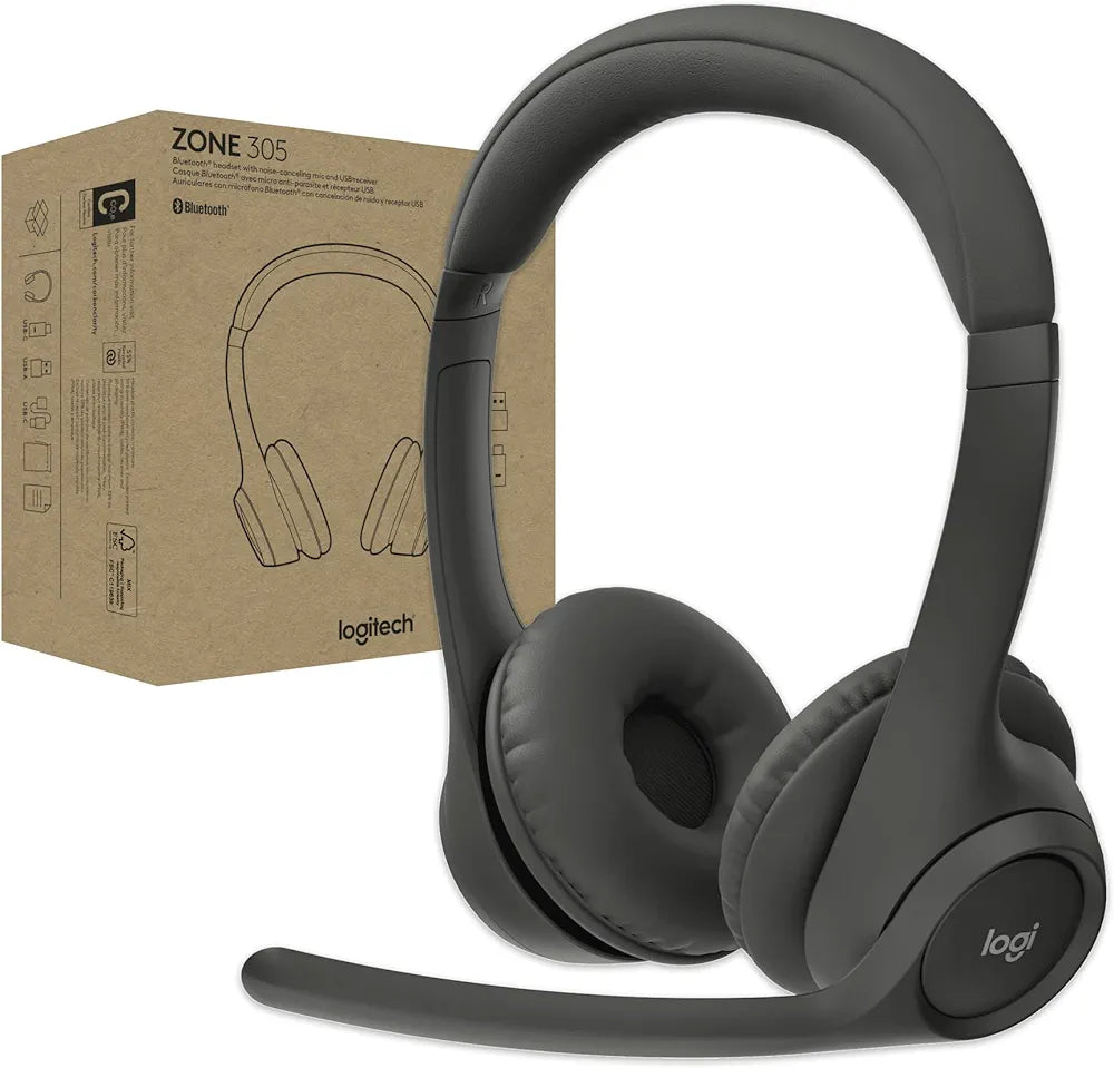 Logitech Zone 305 for Business, Wireless Bluetooth Headset with Microphone, for Google Meet, Google Voice, Zoom, Compatible with Windows, Mac, Chrome, Linux, iOS, iPadOS, Android