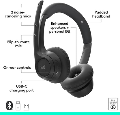Logitech Zone 305 for Business, Wireless Bluetooth Headset with Microphone, for Google Meet, Google Voice, Zoom, Compatible with Windows, Mac, Chrome, Linux, iOS, iPadOS, Android