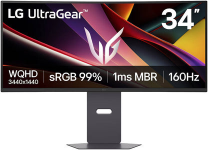 LG 34G600A-B UltraGear Curved Gaming Monitor, 34" VA Display, WQHD Resolution, 160Hz Refresh Rate, 1ms (MBR) Response Time, AMD FreeSync Premium, Motion Blur Reduction, Black | 34G600A-B.AMA