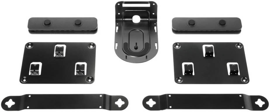 Logitech Mounting Kit for Rally Video Conferencing Kit, 2x Speaker Bracket, Camera Bracket, Table Hub Bracket, Display Hub Bracket, 2x Cable Retainer, Fasteners, Black | 939-001644