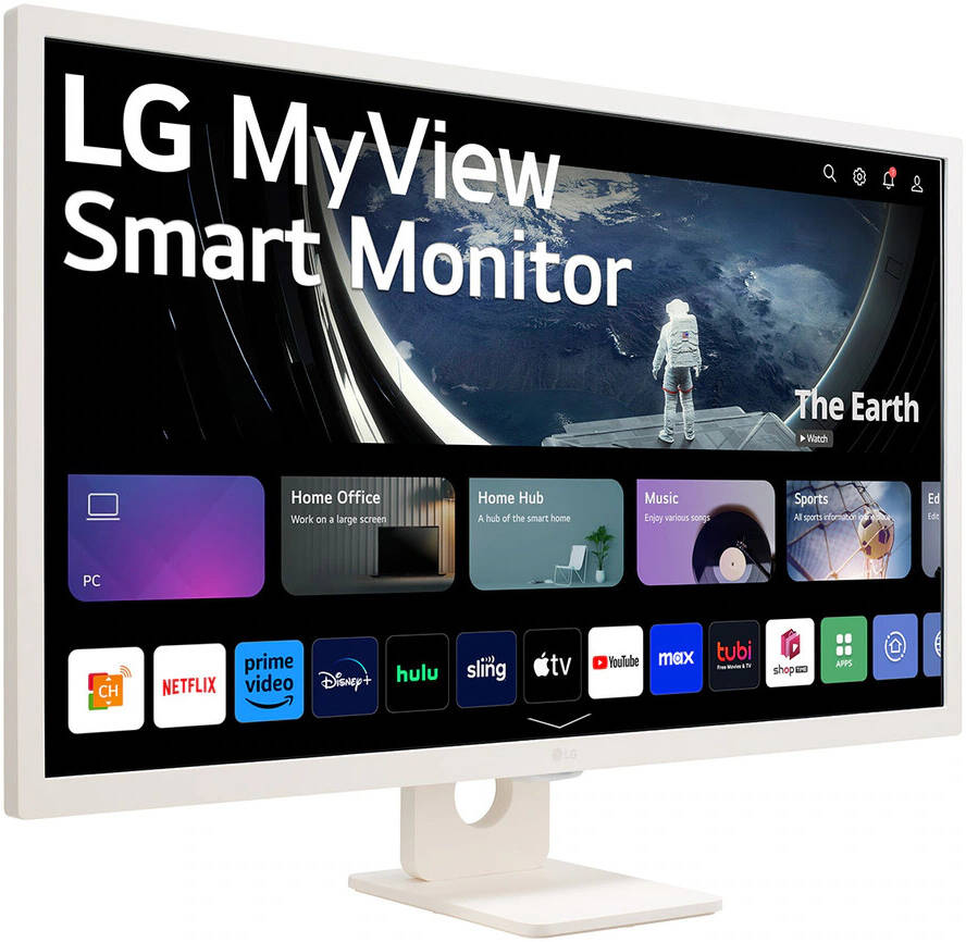 LG MyView 32SR50F-W Smart Monitor, 32" IPS Display, FHD Resolution, 60Hz Refresh Rate, 8ms (typ) Response Time, webOS, ThinQ Home Dashboard, Wi-Fi & Bluetooth Connectivity, White | 32SR50F-W