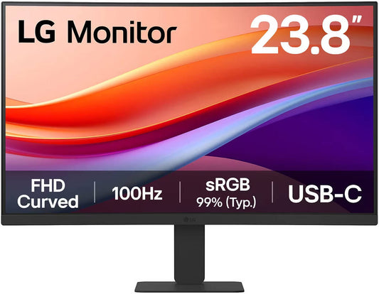 LG 24U421A Curved Monitor, 24" VA Display, FHD Resolution, 100Hz Refresh Rate, 5ms (GtG at Faster) Response Time, 1500R Curvature, Flicker Safe, Black Stabilizer, Dynamic Action Sync, Black | 24U421A