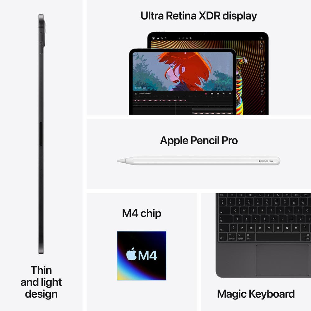 13-inch iPad Pro M4 Chip WiFi 256GB with Standard Glass - Space Black (MVX23AB/A)